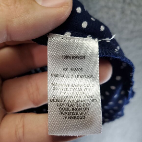 Emily Daniels Top Womens XL Blue Polka Dot Short Sleeve Button Down Lightweight - Picture 3 of 8